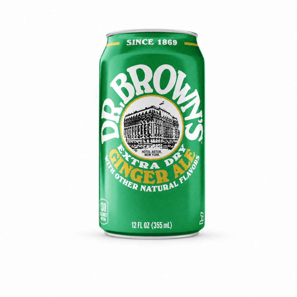 Tall green Dr. Brown's ginger ale can