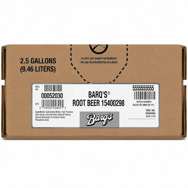 Keg-style 2.5 gallon Barq's root beer bag