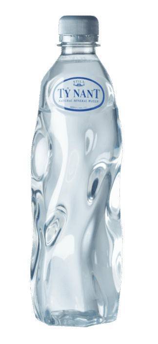 Sculpted Ty Nant natural mineral water bottle