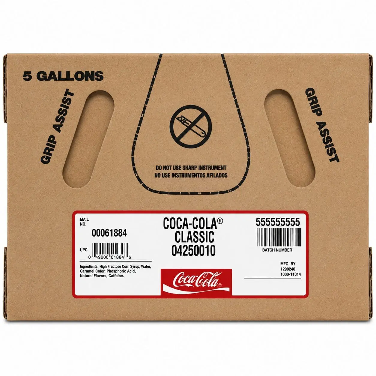 Coca-Cola Classic five-gallon cardboard box
