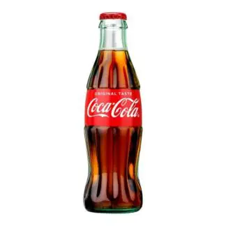 Classic glass Coca-Cola bottle with red label