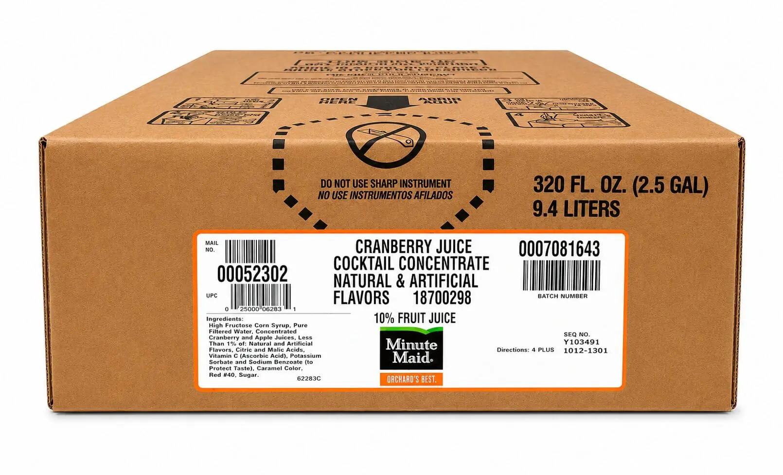 Cardboard box labeled cranberry juice concentrate