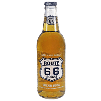 Glass bottle of Route 66 cream soda