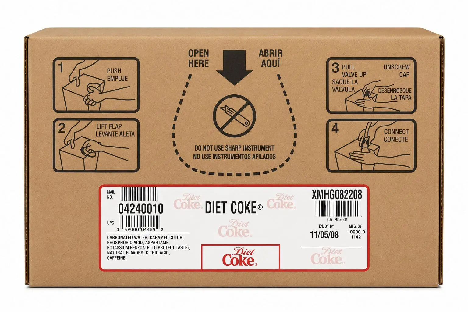 Diet Coke cardboard box with opening instructions