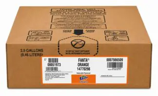 Cardboard box labeled Fanta Orange syrup