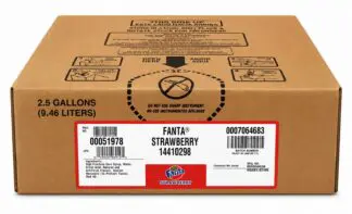 Cardboard box labeled Fanta Strawberry
