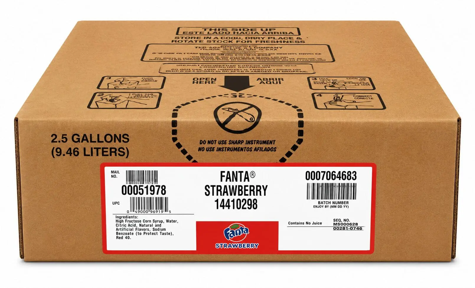 Cardboard box labeled Fanta Strawberry