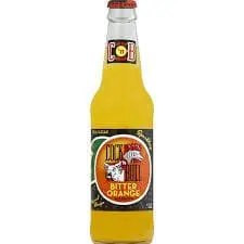 Yellow bitter orange soda glass bottle