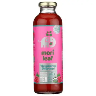 Pink bottle of raspberry moringa tea