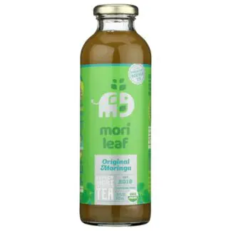 Glass bottle of Mori Leaf moringa tea