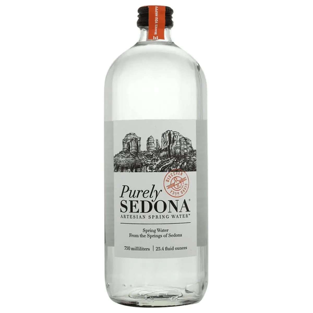 Glass bottle of Purely Sedona spring water