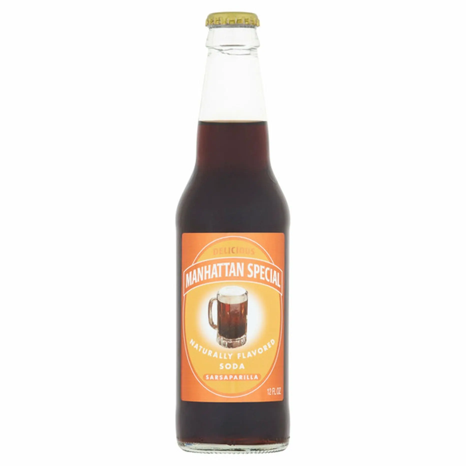 Brown bottle of sarsaparilla soda