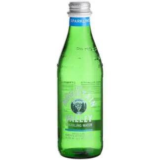 Mountain Valley green glass sparkling water bottle