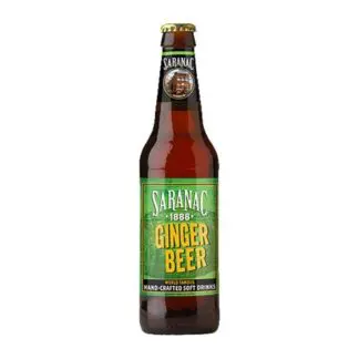 Saranac ginger beer bottle with green label