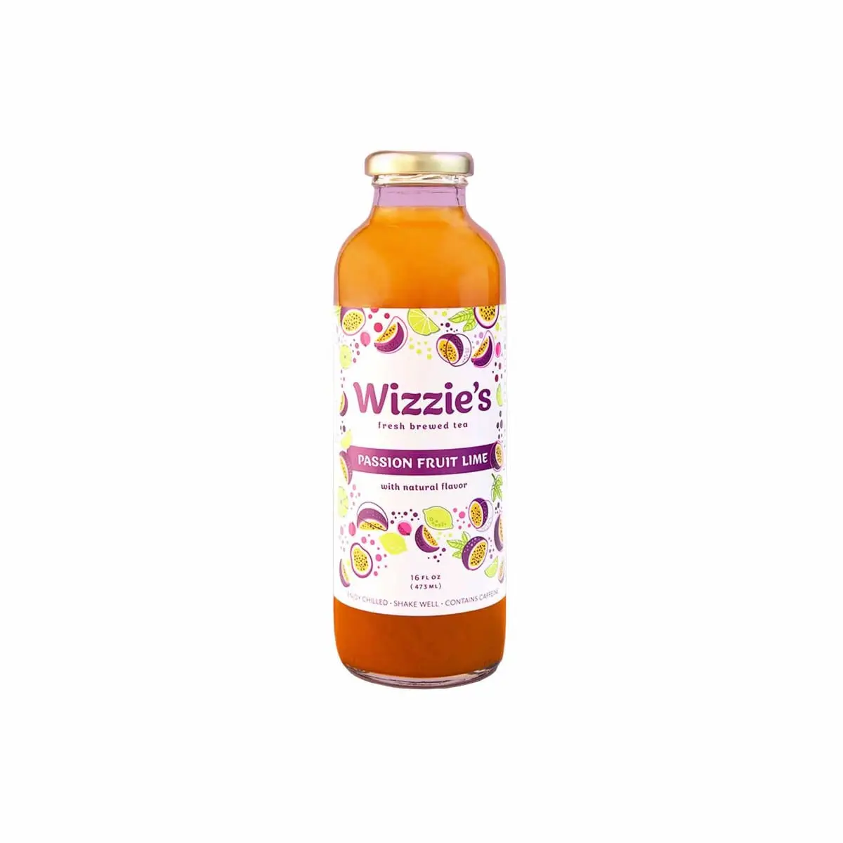 Wizzies Passion Fruit Lime Tea – 12 Pack 16oz Glass