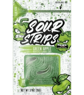 Sour Strips Candy - 12 Pack - Green Apple 3.4oz