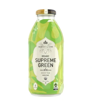 Green iced tea bottle with organic label