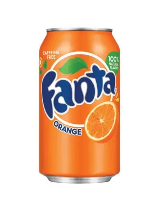 Orange Fanta can with fruit graphics