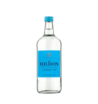 Hildon mineral water bottle on black background
