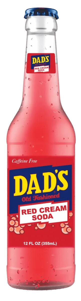 Caffeine-free red soda, glass bottle.