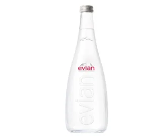 Clear Evian bottle with silver cap