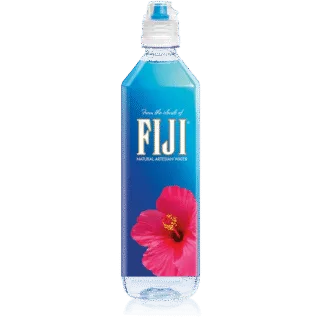 Blue Fiji Water bottle on black background