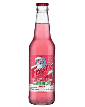 Pink Frostie soda bottle on black background