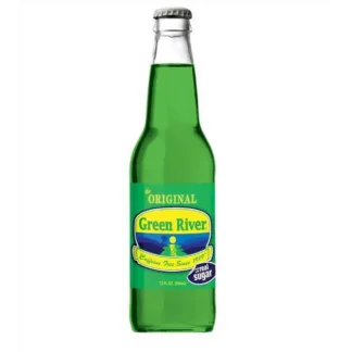 Vintage-style green soda in glass bottle