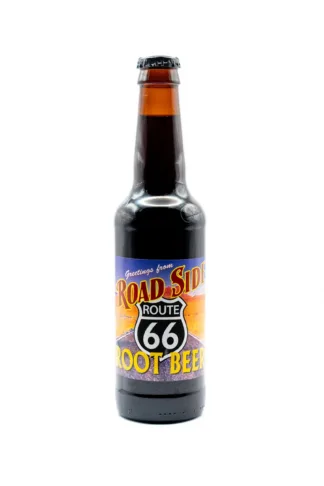 Roadside root beer in glass bottle.