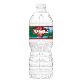 Clear plastic bottle with red label