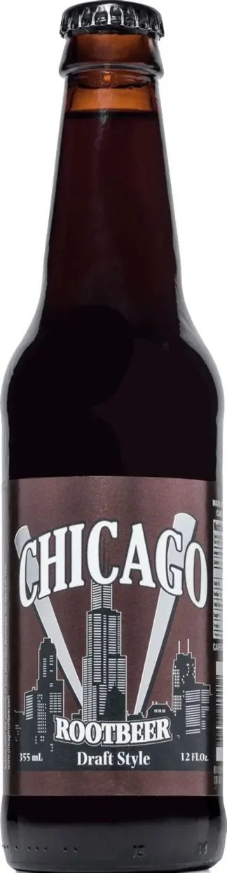 Chicago root beer bottle with skyline design