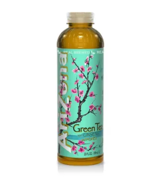 Tall Arizona green tea bottle featuring cherry blossoms