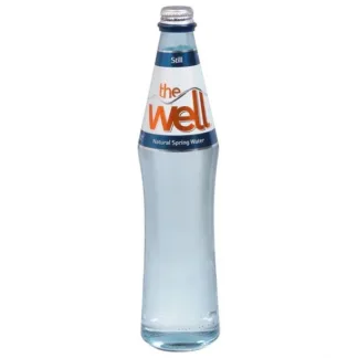 Still water in tall glass bottle