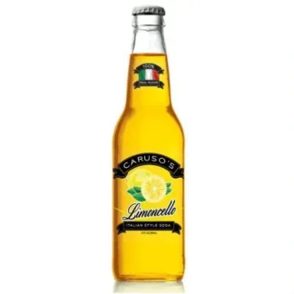 Refreshing yellow beverage in glass bottle