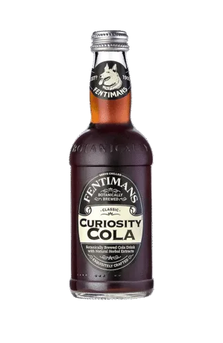 Dark botanical cola in embossed glass bottle