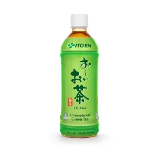 Green tea bottle with Japanese text
