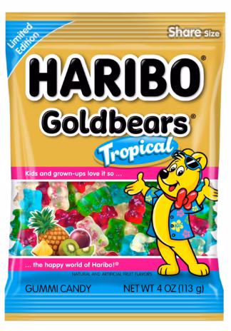 Haribo Gummy Candy Share Size - 12 Pack - Tropical Gold Bears 4oz