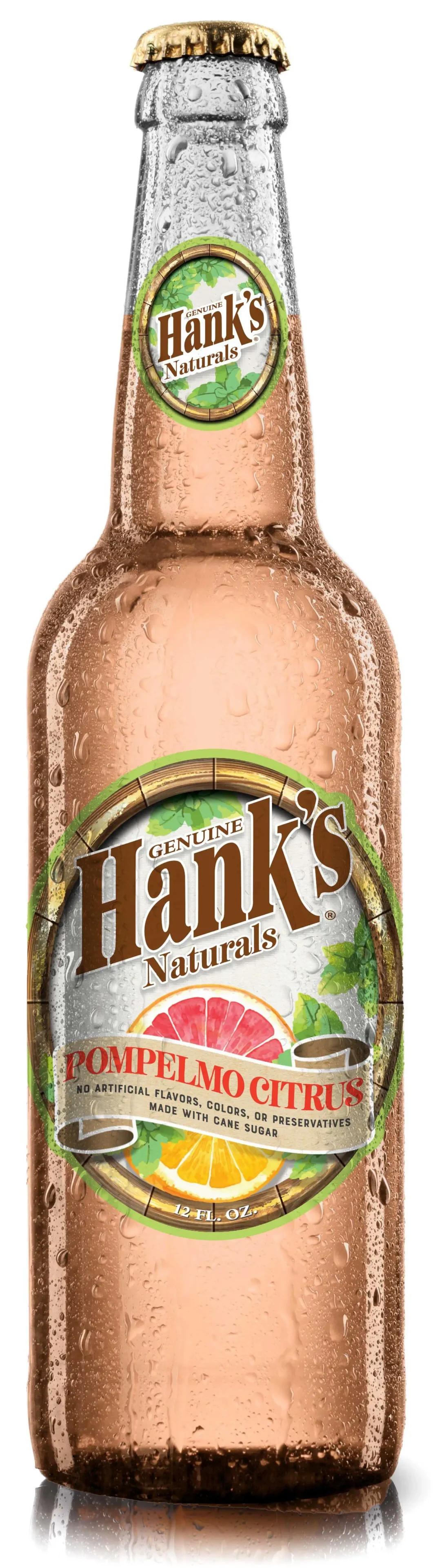 Hank's Naturals grapefruit citrus bottle with condensation