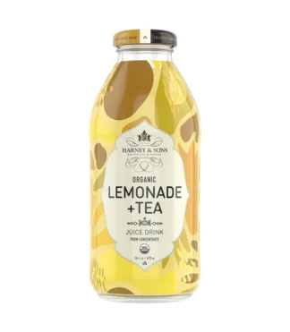 Glass bottle of organic lemonade and tea