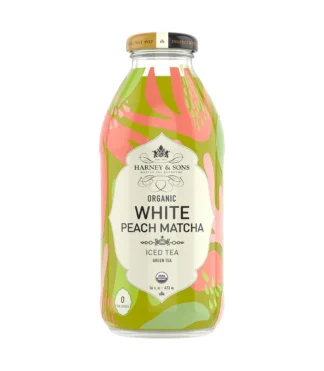 Organic white peach matcha iced tea bottle
