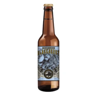 Brown glass bottle with blackberry bear label