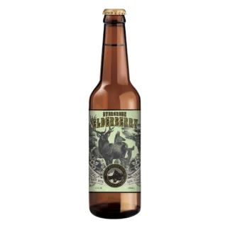Brown elderberry soda bottle with deer label