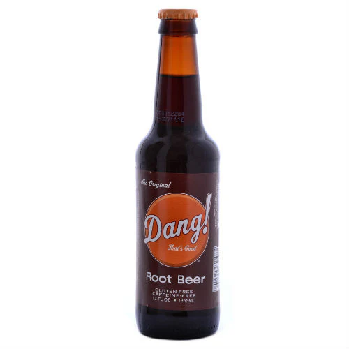 Glass bottle of Dang! root beer
