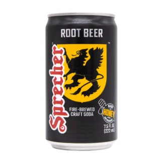 Root beer can with yellow griffin crest
