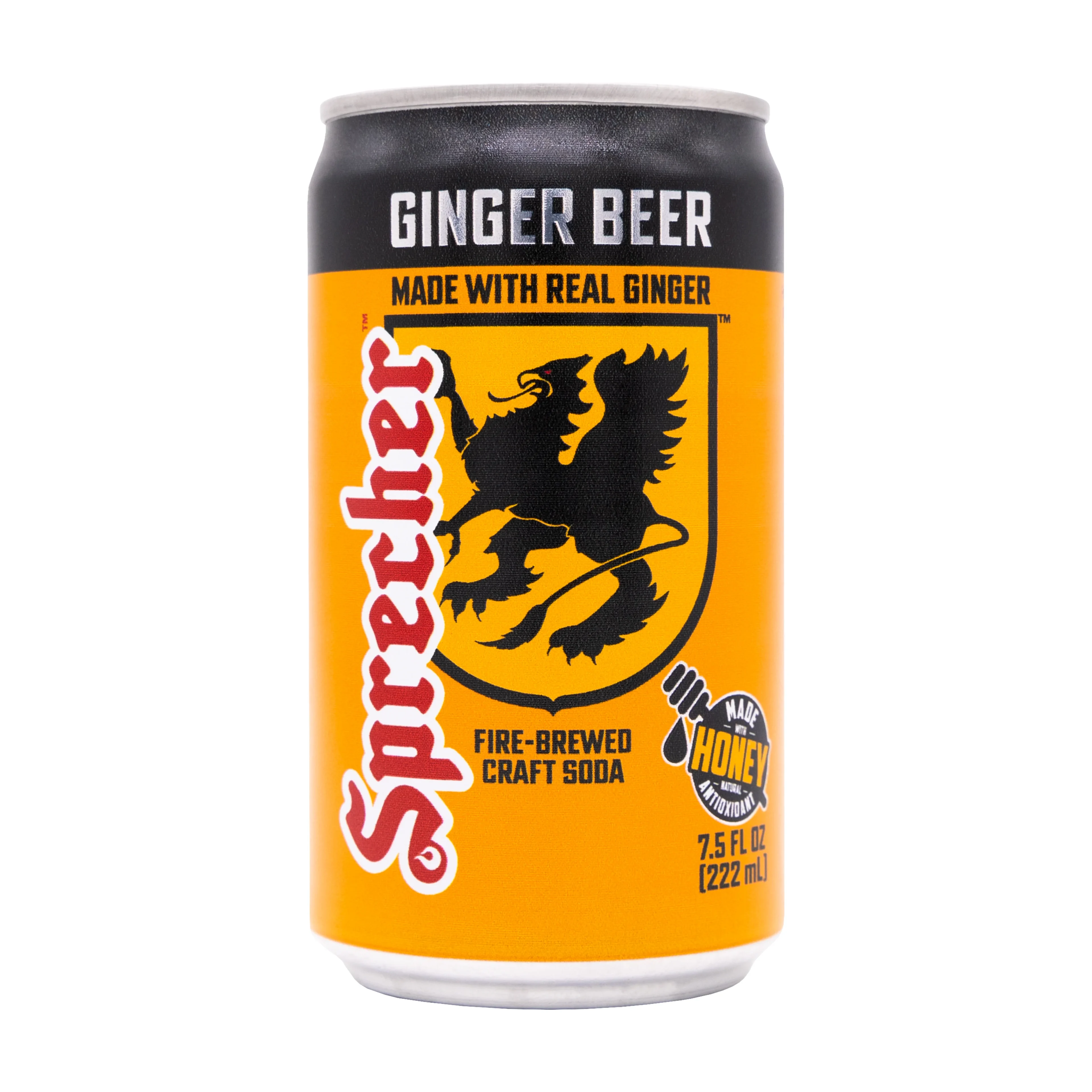 Orange ginger beer can with black crest