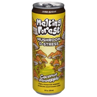 Tall yellow can of mushroom coconut pineapple drink
