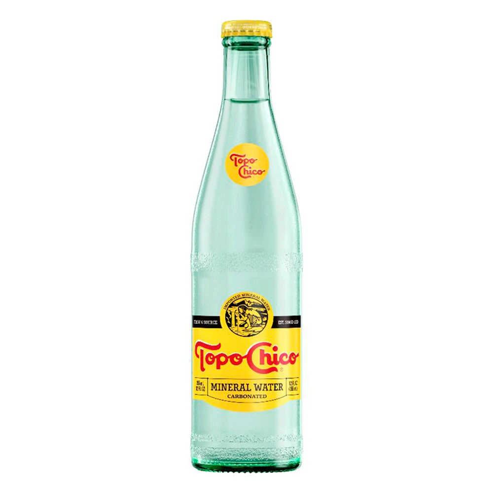 Topo Chico glass mineral water bottle
