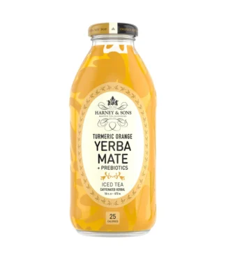 Bottle of turmeric orange yerba mate iced tea