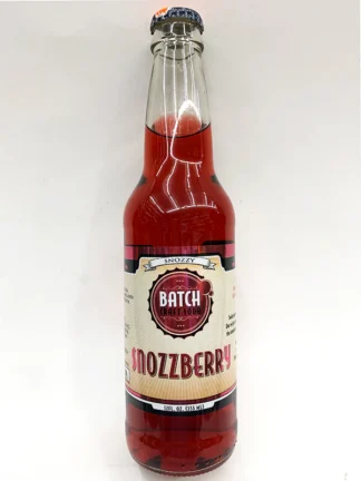 Bottle of red Snozzberry craft soda