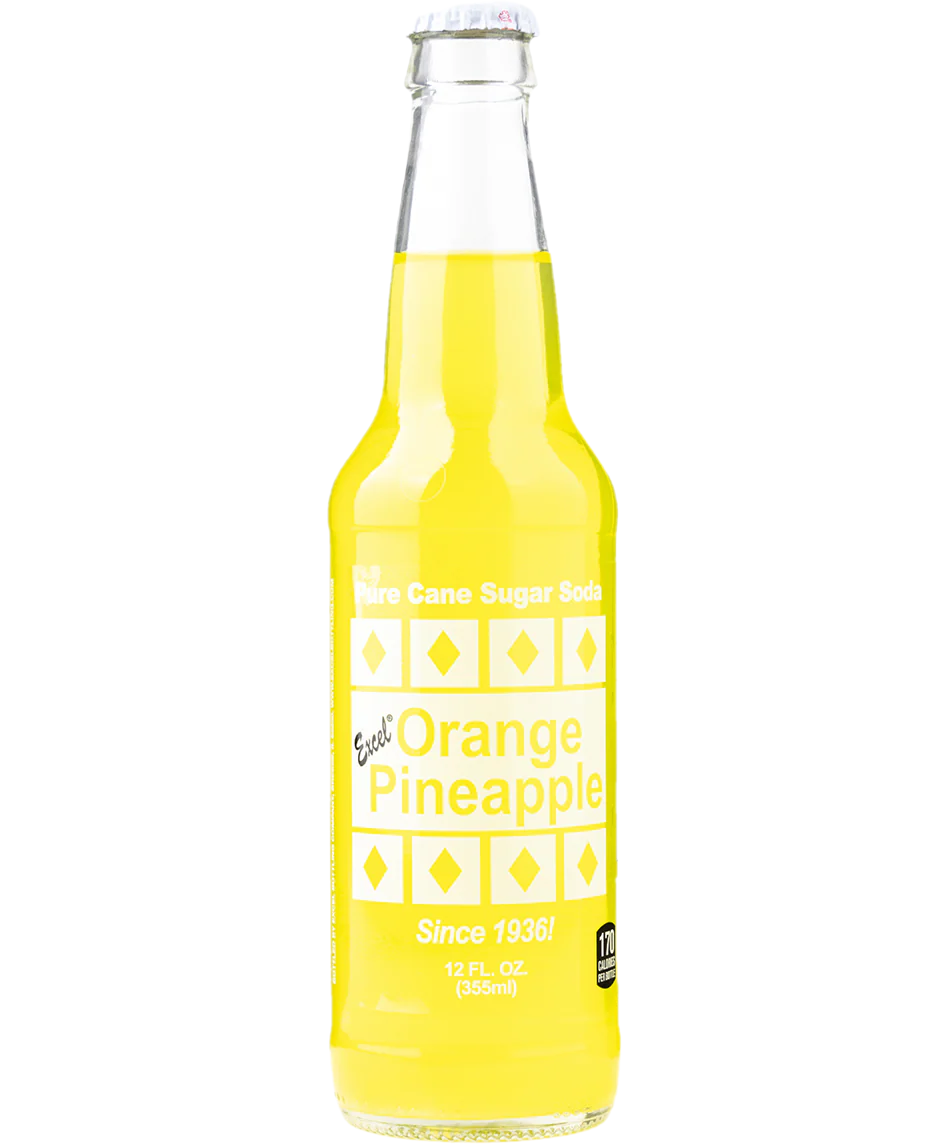 Glass bottle of orange pineapple soda
